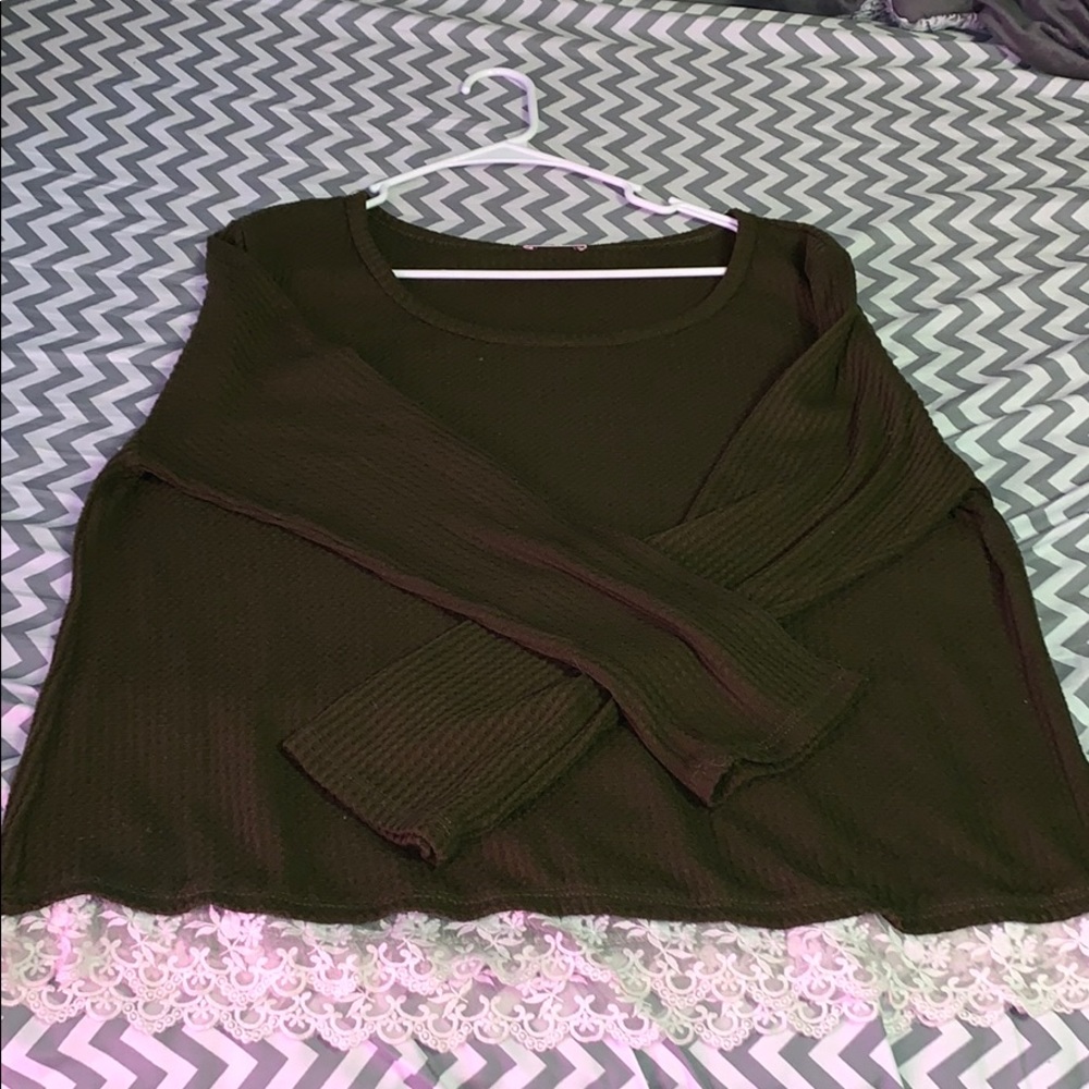 Deep Green Sweater with Lace Trim